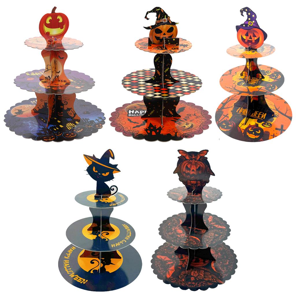 Halloween Themed Multi Tier Paper Dessert Stand For Spooky Party Tabletop Decoration And Sweet Treats Display