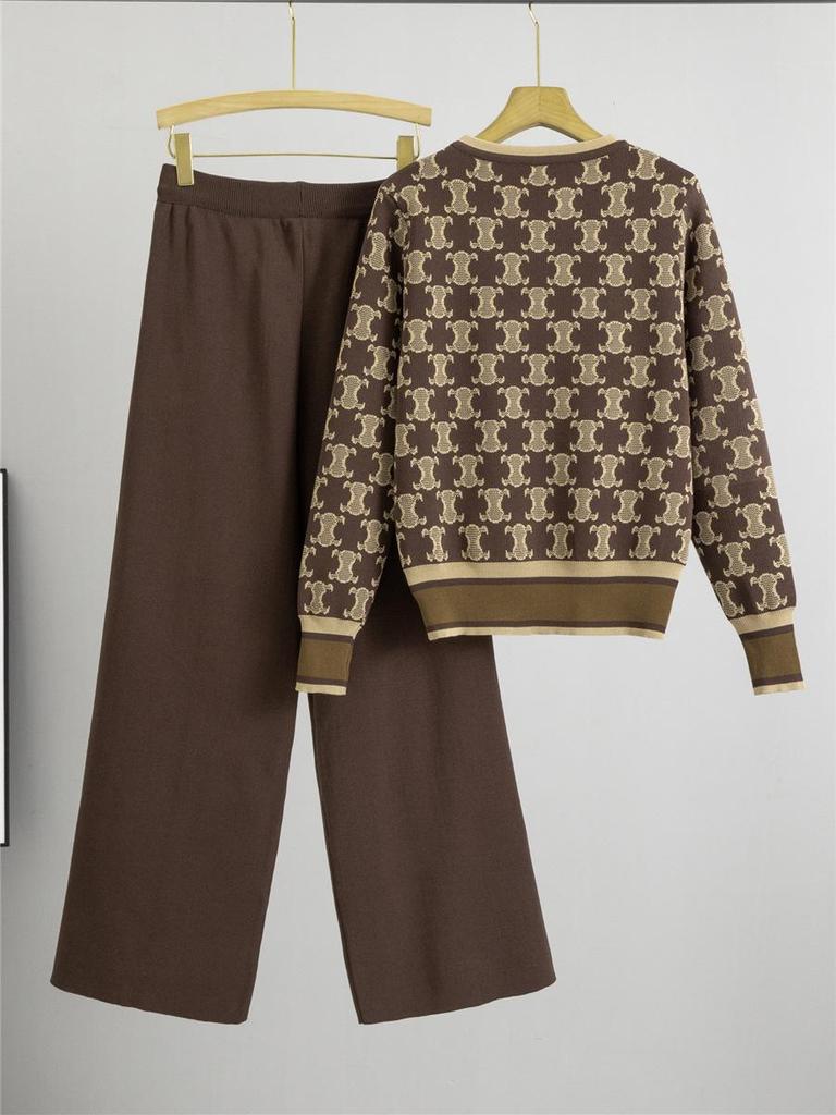 Women's Autumn Winter Knit Sweater and Wide-Leg Pants Set