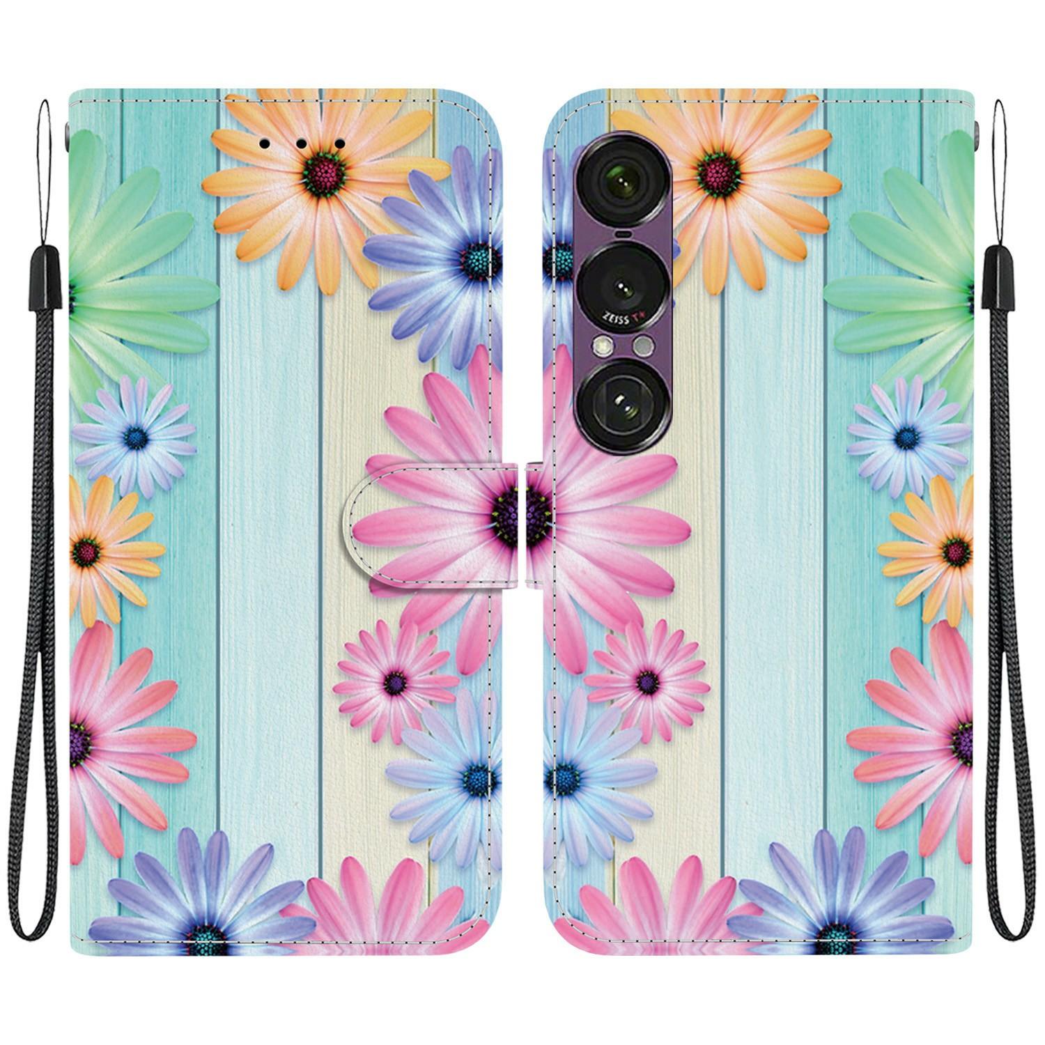 

For Sony Xperia 1 VII Case Pattern Printing Leather Flip Wallet Phone Cover with Lanyard Sunflower