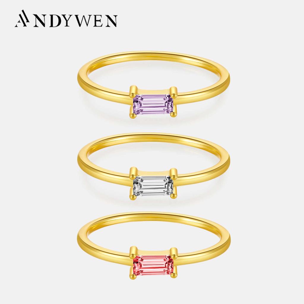 ANDYWEN 925 Sterling Silver 1.5mm Rainbow Ring Women 2023 Luxury Colorful Zircon CZ Jewelry
