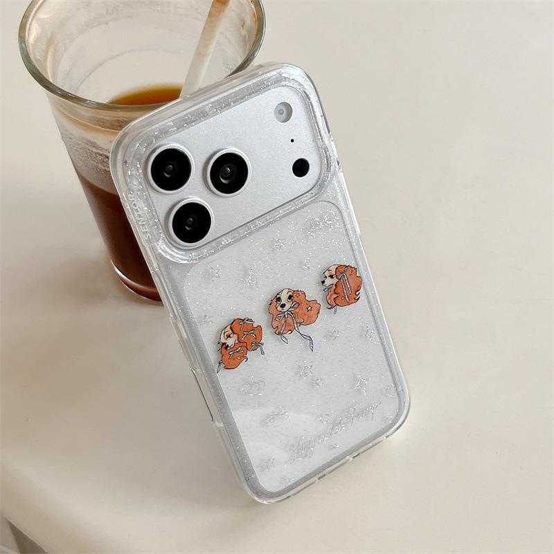

Korean Style Glitter Stars Bowknot iPhone 17/16 Pro Max/15/14 Case for Puppy Lovers iPhone 14 Pro Max