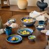 Retro Ceramic Tableware Plates, Deep Plates, Household Large Vegetable Plates, Kiln-Changed Glazed Vegetable Bowls, Soup Bowls, Restaurant Export