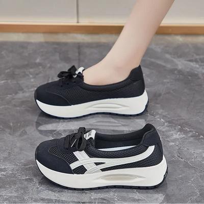 Fashion 2024 Autumn New Mesh Casual Women's Flat Shoes Fashion Round Head Wedge Light and Smooth Women's Vulcanized Shoes