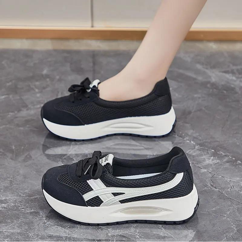 Fashion 2024 Autumn New Mesh Casual Women's Flat Shoes Fashion Round Head Wedge Light and Smooth Women's Vulcanized Shoes