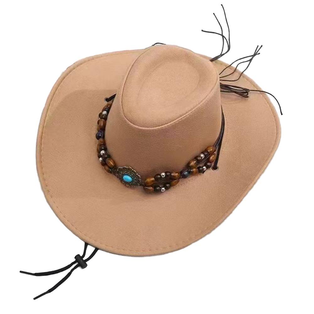 

Tibetan Style Western Cowboy Hat Artificial Suede Jazz Fedora Hats New Top Hat Outdoor Riding хаки