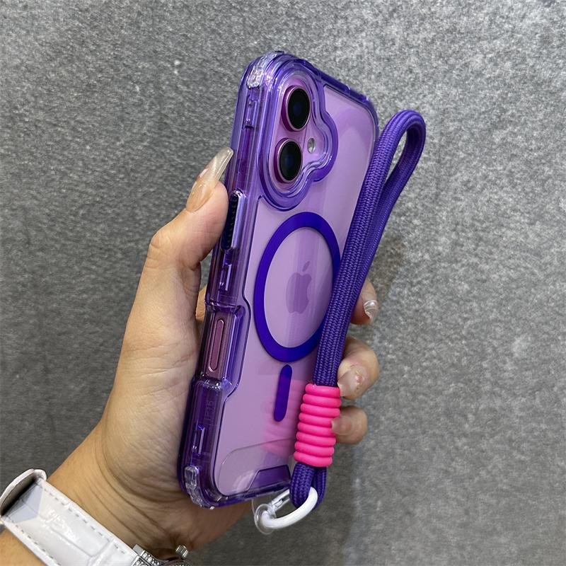 Custodia per Telefono Color Caramella Anti-Graffio alla Moda per IPhone 17 Air 16 15 14 Plus 13 12 Pro Max per Magsafe Cover con Cordino Trasparente