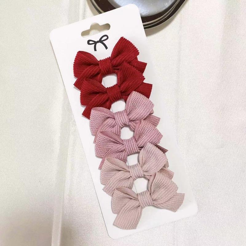 

Мини-заколки-бантики для девочек, свежие однотонные заколки-бантики для волос, милые детские бутики, аксессуары для заколок ручной работы 6pcs красный