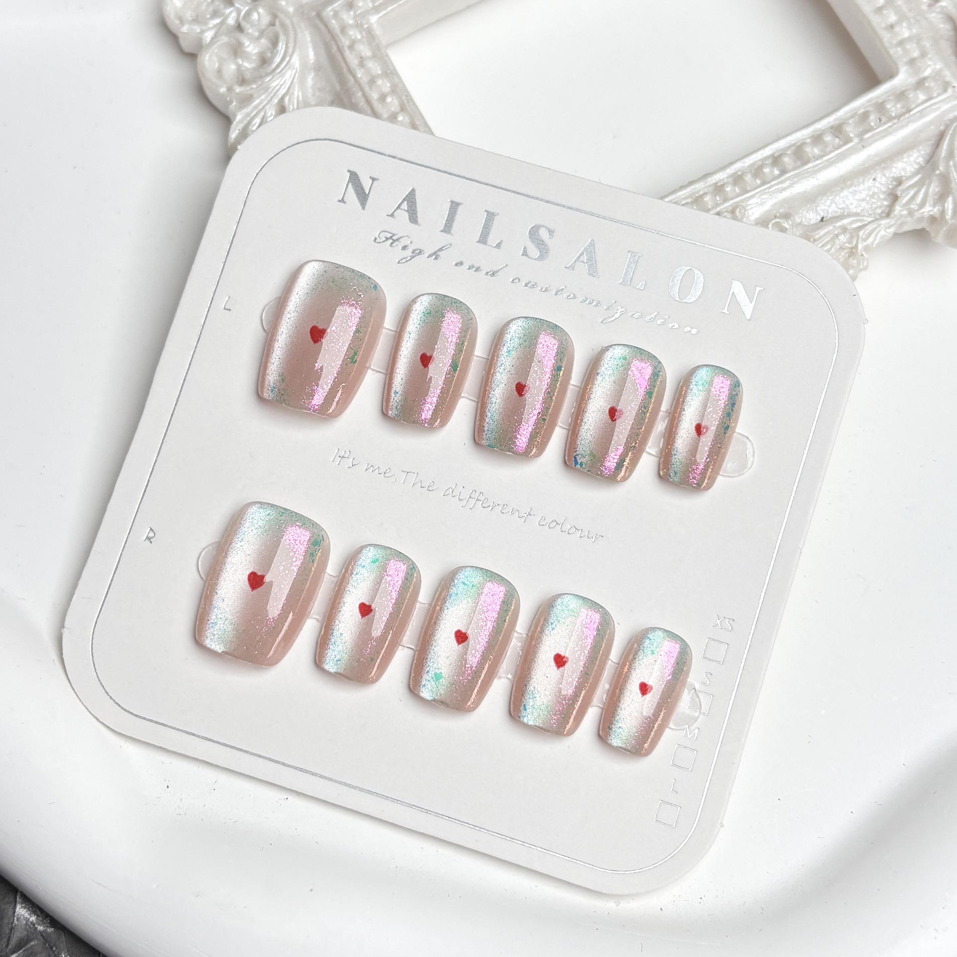 

Маленькое сердце лазерный кошачий глаз носимые ногти: Милые наклейки для ногтей в корейском стиле, однотонные