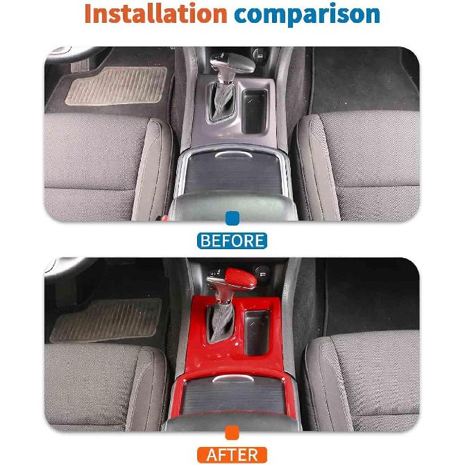 JeCar for Charger Red Interior Trim Kit for Dodge Charger 2015-2022 Gear Shift Panel & Shifter Knob & Cup Holder Panel Trim (4PCS)