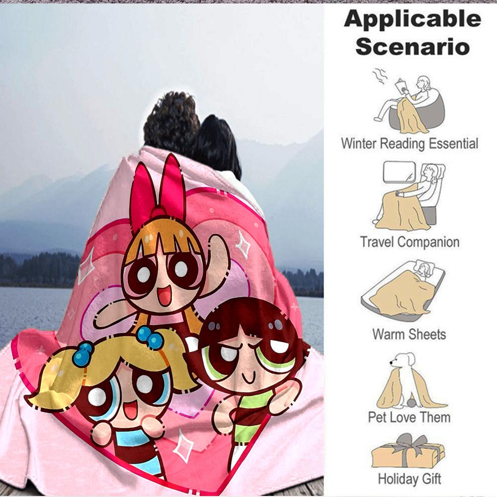 1pc Powerpuff Girls Flannel Throw Blanket Lightweight Soft Warm All Season Blanket for Sofa, Bed, Travel,L1028149