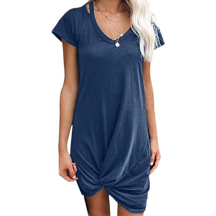 2024 Spring and Summer Women's Solid Color Strapless Twist T-shirt Dress S-XXL