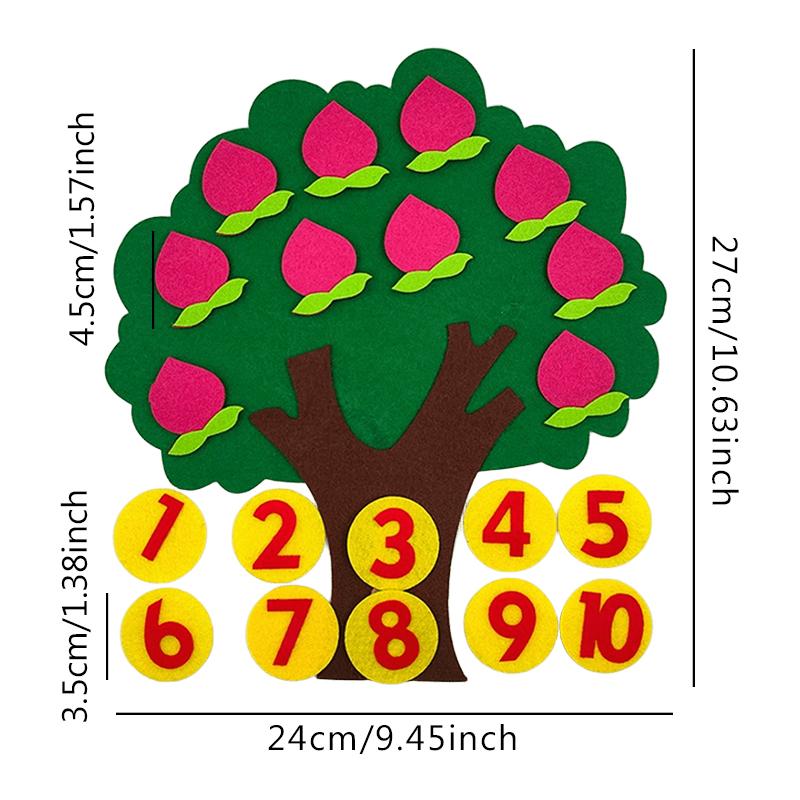1 Set Fruit Tree Non-woven Digital Teach Puzzle Felt Apple Pear Orange Peach 4 Styles Available Early Intellectual Education ZYF