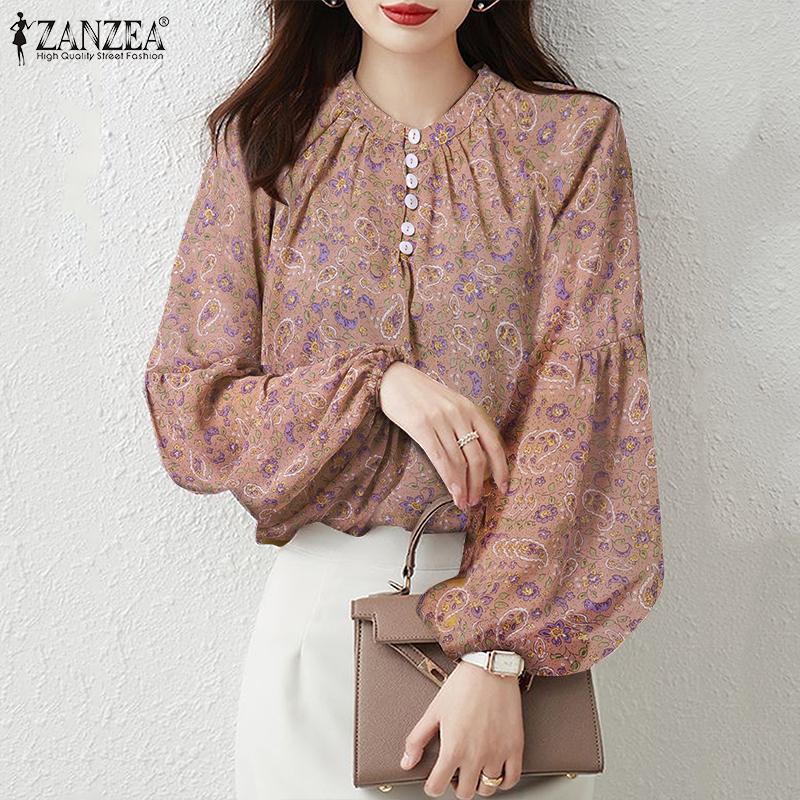 

ZANZEA Весенние женские топы с цветочным принтом и фонариками с длинными рукавами