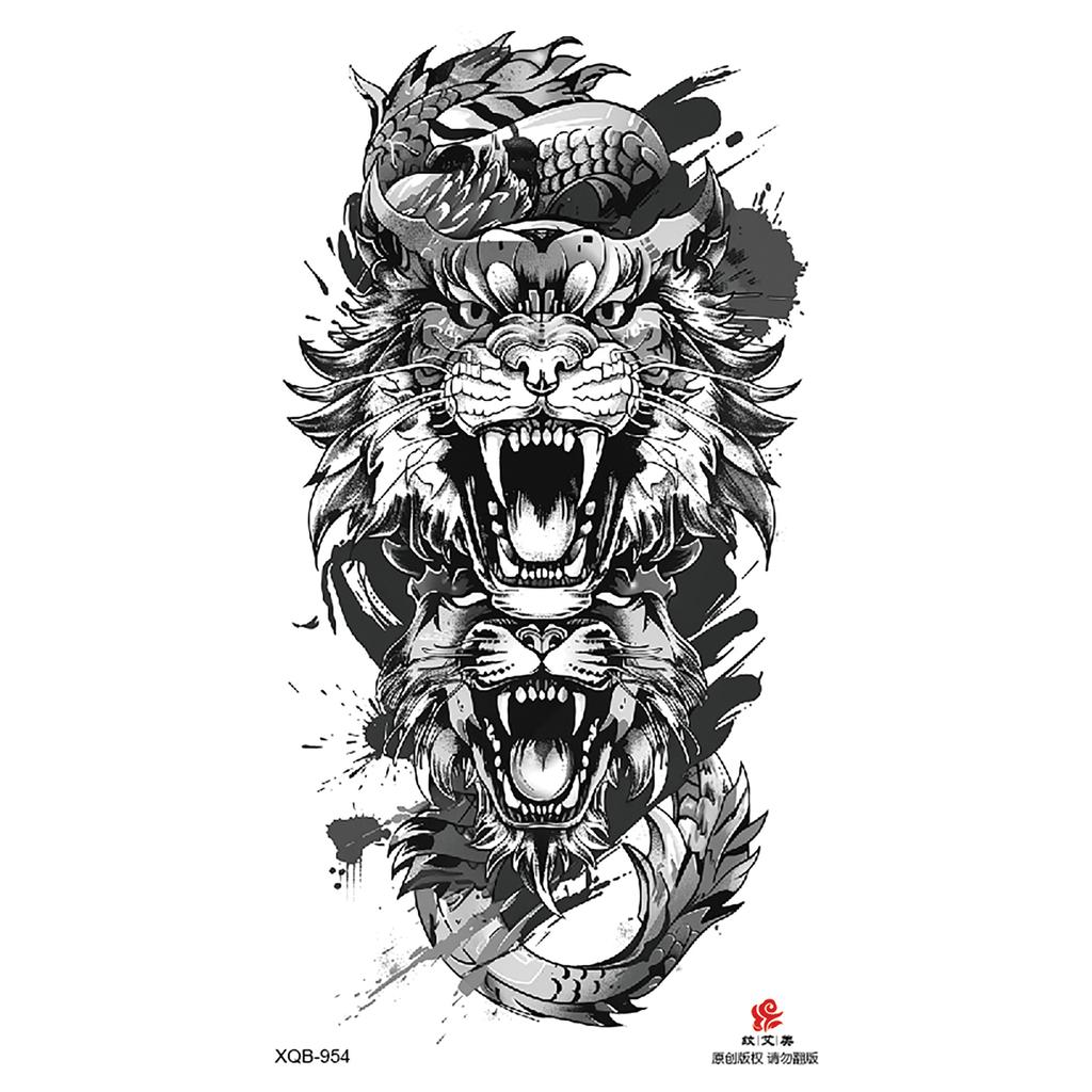 2026 Nuovo Tatuaggio Temporaneo Impermeabile Adesivo Fuoco Foresta Leone Lupo Tigre Flash Tatuaggi Uomo Corona Corpo Braccio Finto Tatuaggio