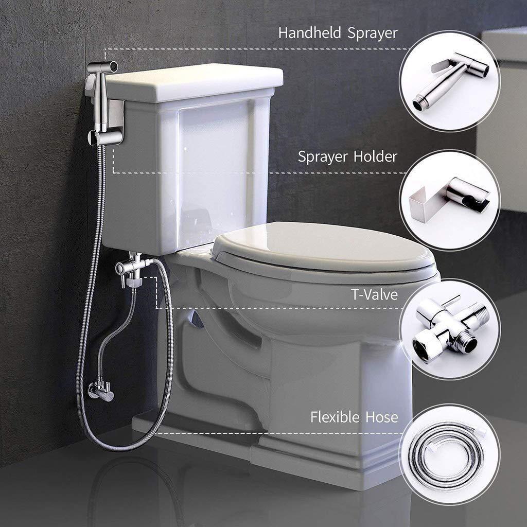 Handbidet-Toilettensprüher-Set, Edelstahl-Bidethahn, an der Wand montierte Toilettenspritzpistole, Badezimmer-Duschkopf, selbstreinigend