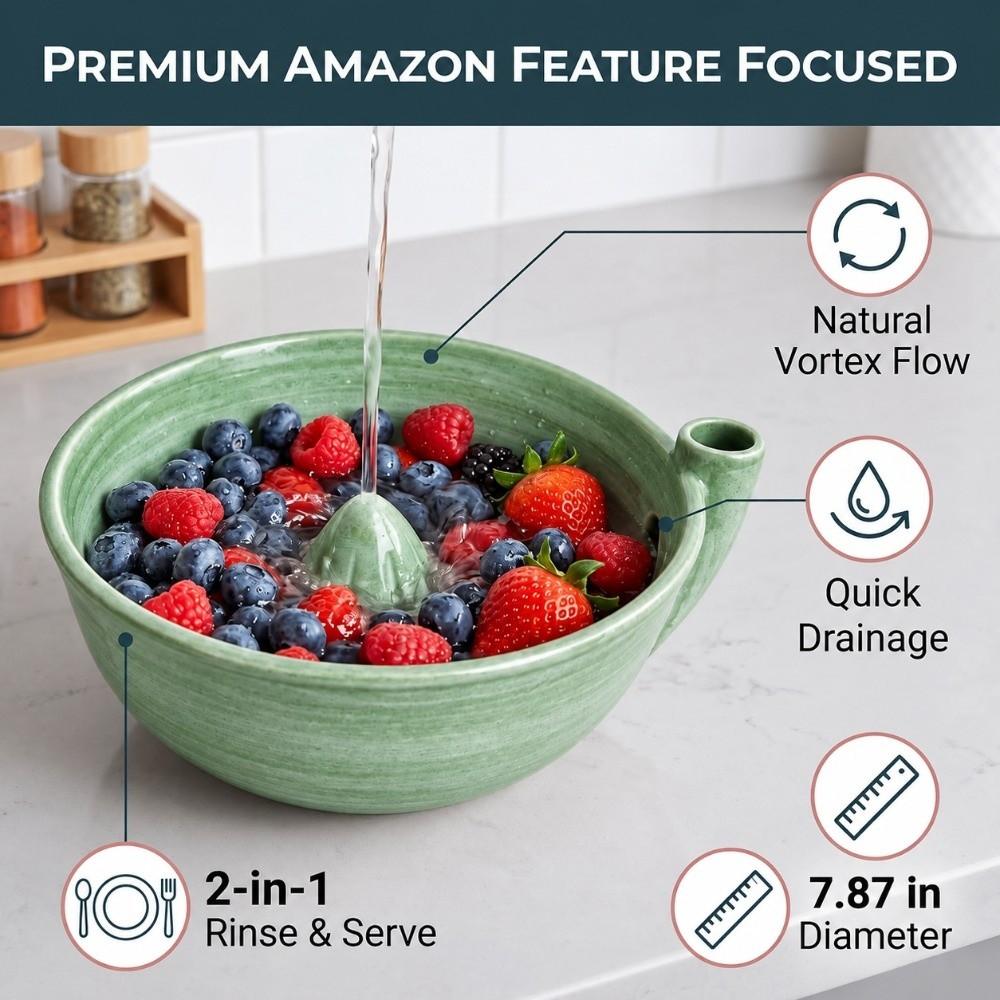 Exquisite Self Rinsing Fruit Colander Drain Holes Ceramic Washing Strainer Small Produce
