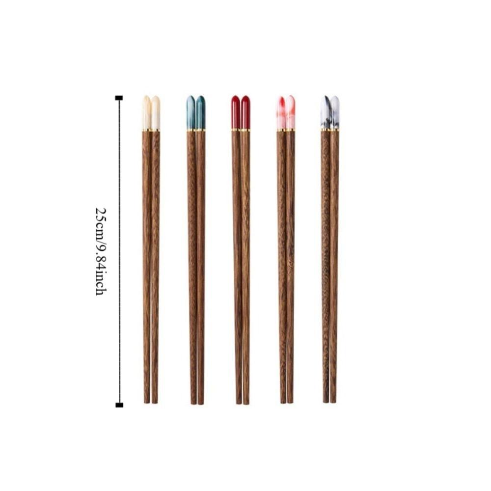 5 Pair Vintage Jade Head Wooden Chopsticks Set Comfortable To Hold Wax Free Sushi Sticks Household Meal Chopsticks Noodles