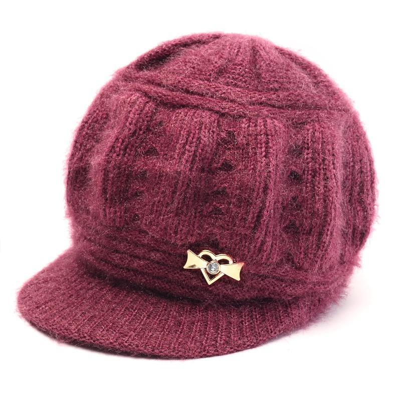 Herbst- und Wintermütze warme Kaninchenfell-Strickmütze Damen alte Dame Wollmütze Fleece-Glockenhut