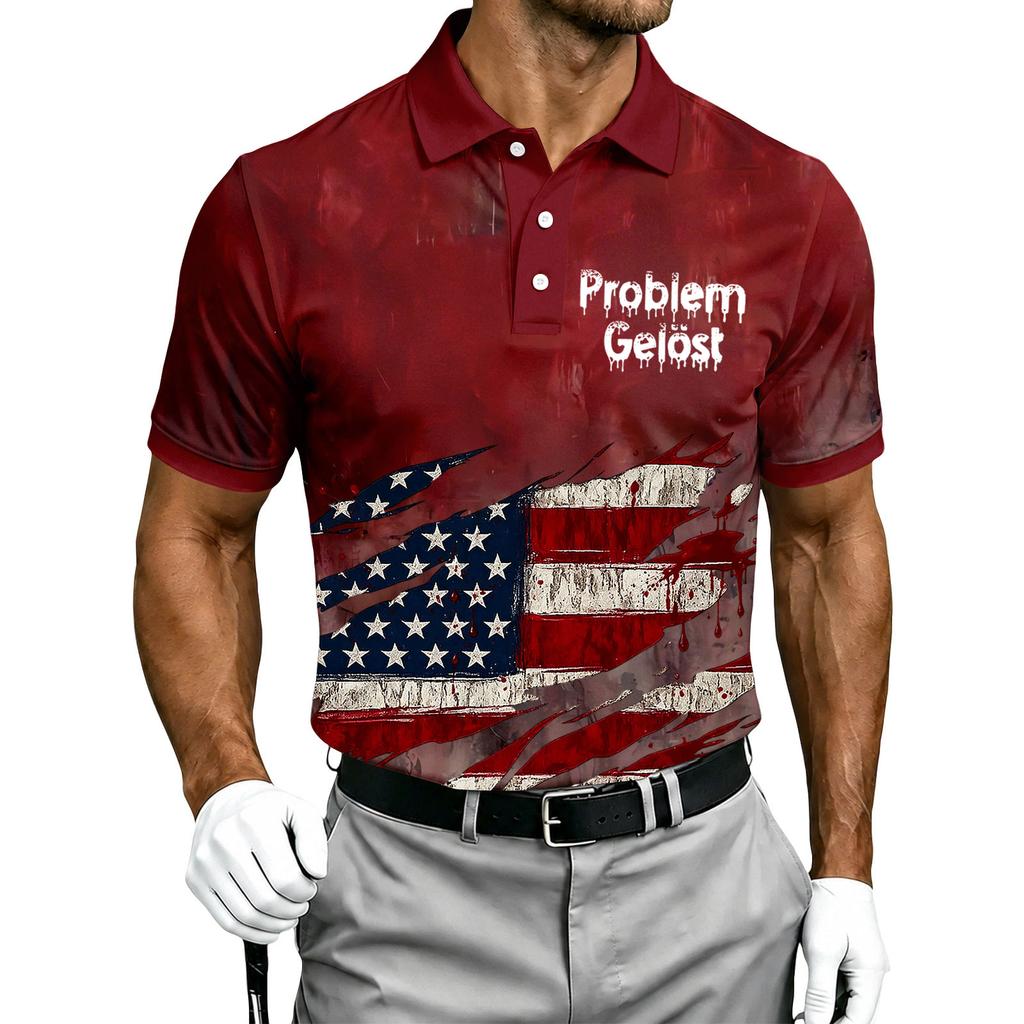 Men's Short Sleeve Polo Shirt Button Down Casual Fit Printed Halloween Themed Polo Shirt with Graphic Design for Everyday Wear