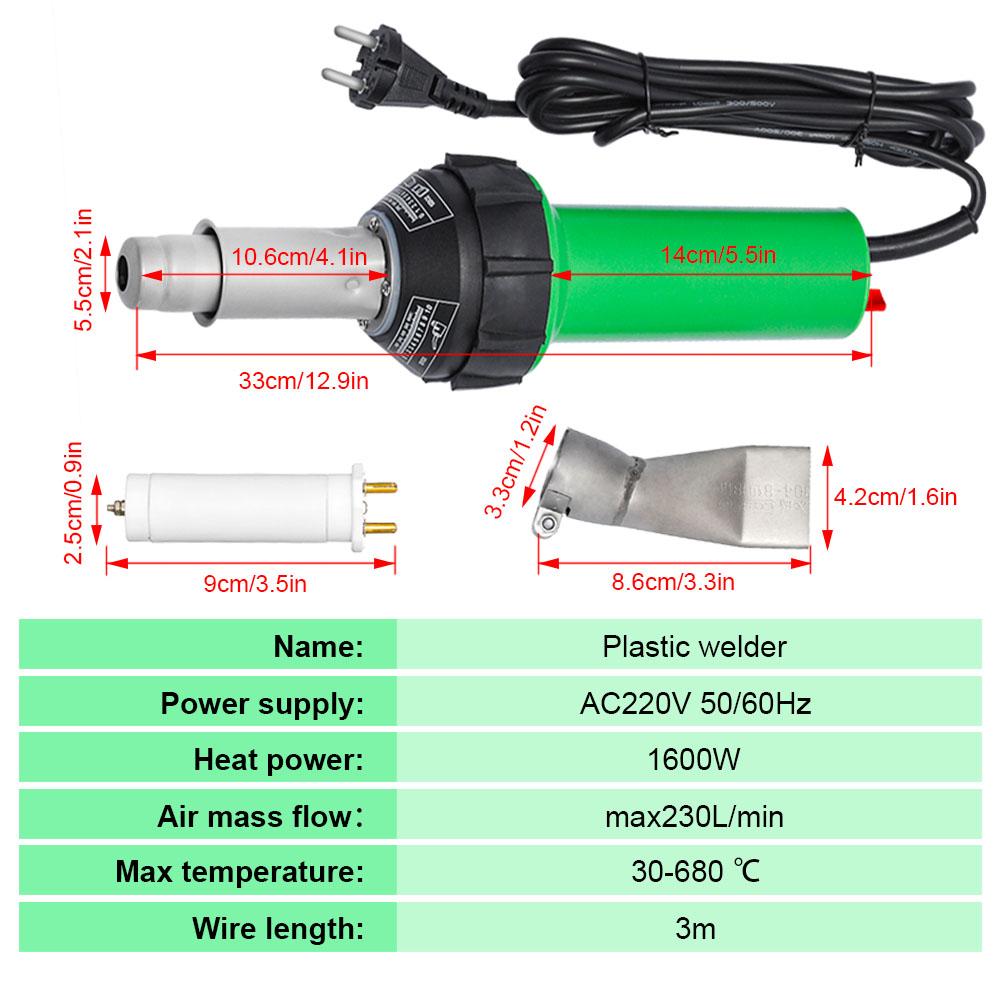 Plastic Welding Machine Used For PP PVC Bumper  1600W 220V Plastic Welding Gun Hot  Air Blower Heat Torch Welder Nozzle