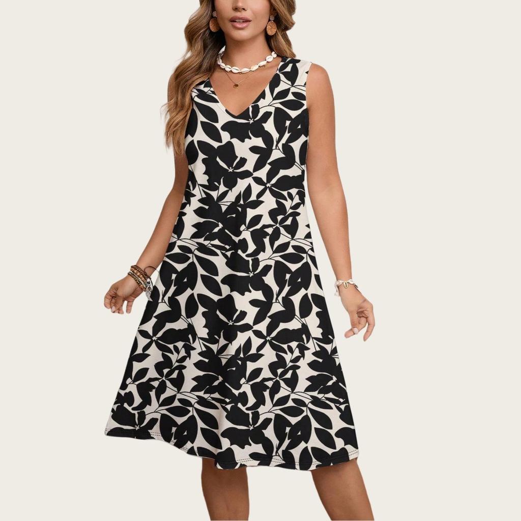 Boho Sukienka Letnia Plus Size z Dekoltem V i Kwiatowym Wzorem