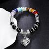 Colorful Lava Stone Beaded Bracelet with Palm and Peach Heart Pendants for Men and Women
