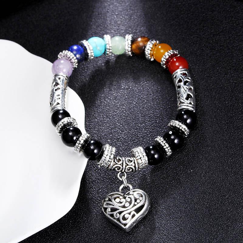 Colorful Lava Stone Beaded Bracelet with Palm and Peach Heart Pendants for Men and Women