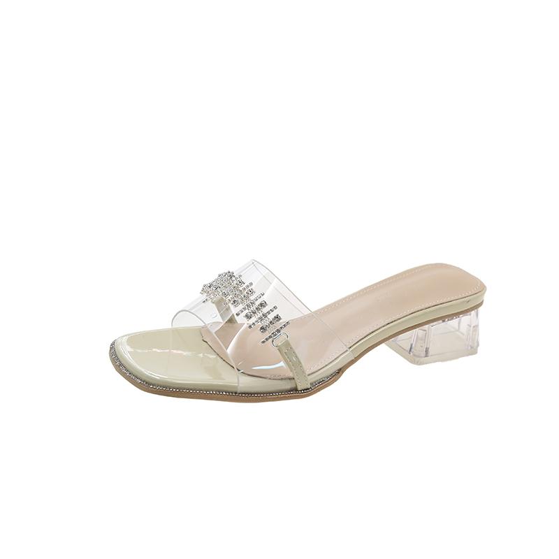 

Летние прозрачные тапочки с бисером на толстом каблуке, модные женские туфли, шлепанцы, новые босоножки, сексуальные туфли-лодочки, шлепанцы 35