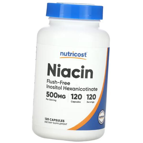 Ниацин не вызывающий покраснений, Niacin Flush-Free 500, Nutricost  120капс (36647072)