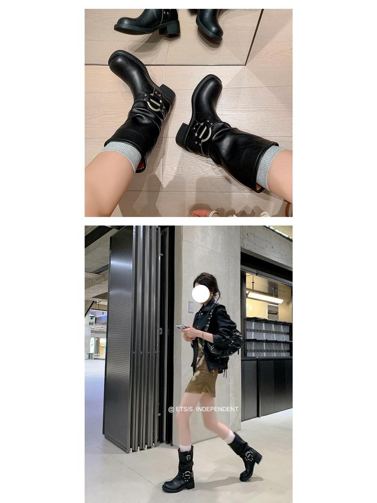 European & American Western Stacked Heel Mid-Calf Knight Boots for Women