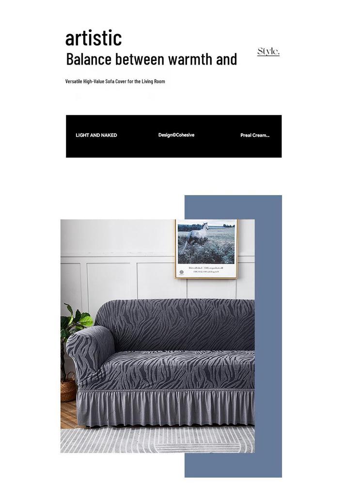 Thickened Elastic Jacquard Ruffle Sofa Cover for Three-Seater, Dustproof and All-Season.