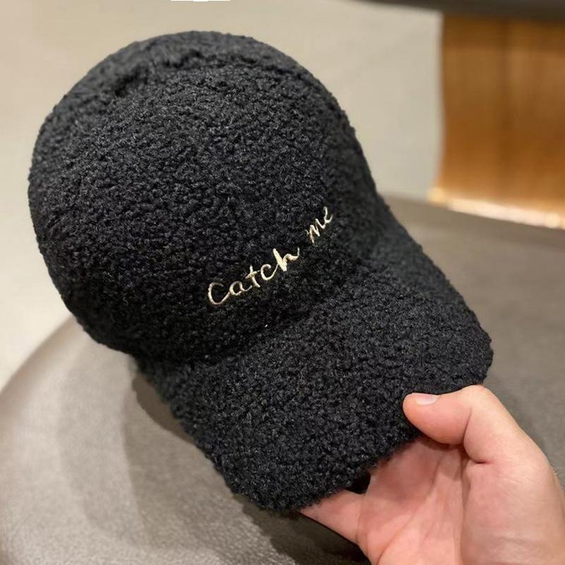 Korean Winter Ins Lamb Velvet Warm Baseball Hat for Women Japanese Versatile Letter Baseball Hat Fashion Trend