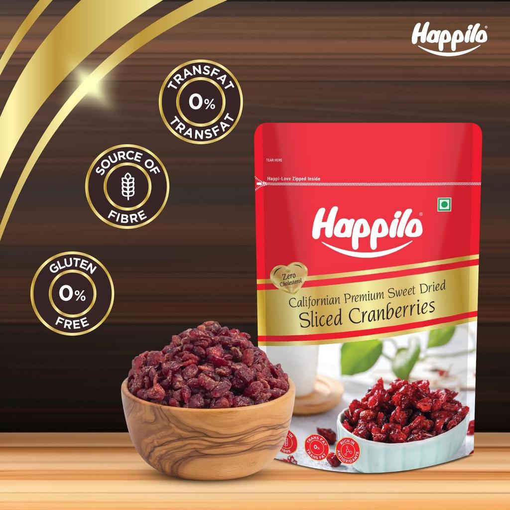 Калифорнийская сушеная Клюква (200 г), Californian Premium Sweet Dried Sliced Cranberries,  Happilo