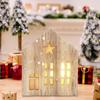 Rustic Style Wooden House Lantern Christmas House Shape Lamp Tabletop Centerpiece Ornament For Christmas New Year Decoration