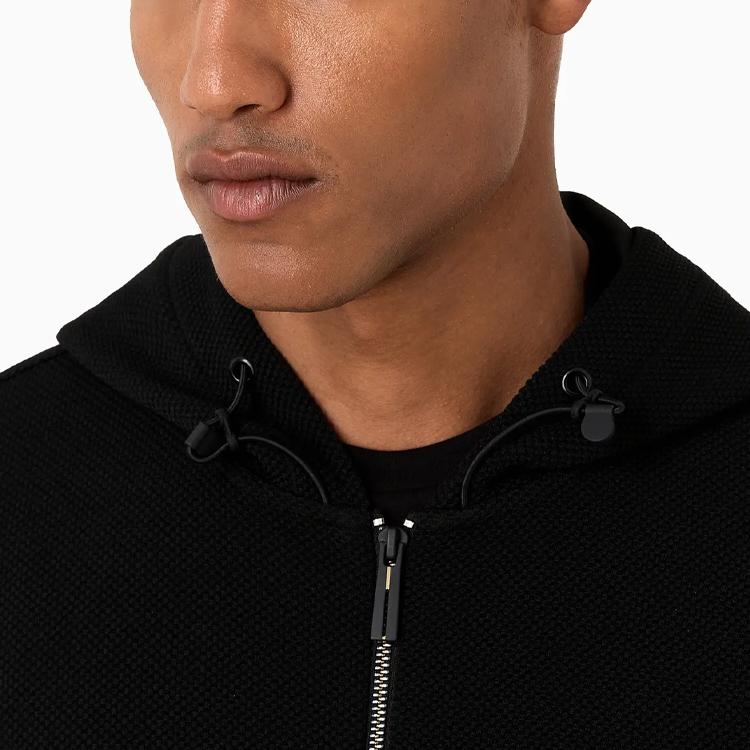 Emporio Armani EA7 Series Logo Letter Print Hooded Zip Long Sleeve Sweatshirt Men Sweatshirt Black 6RPM69-PJG1Z-1200