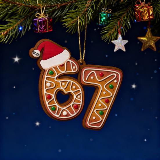 Weihnachtsanhänger Acryl Lebkuchen Zahl 67 Anhänger mit Hut Festliche Weihnachtsbaumdekoration Weihnachtsgeschenk