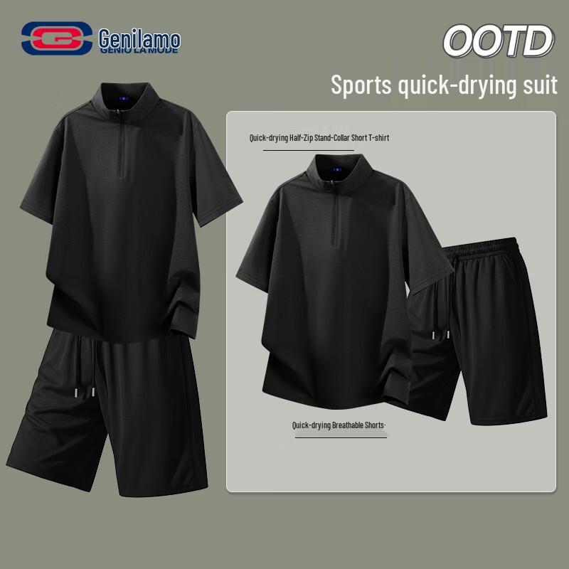GENIOLAMODE Men s Summer Quick-Dry Sport Casual Set 2XL
