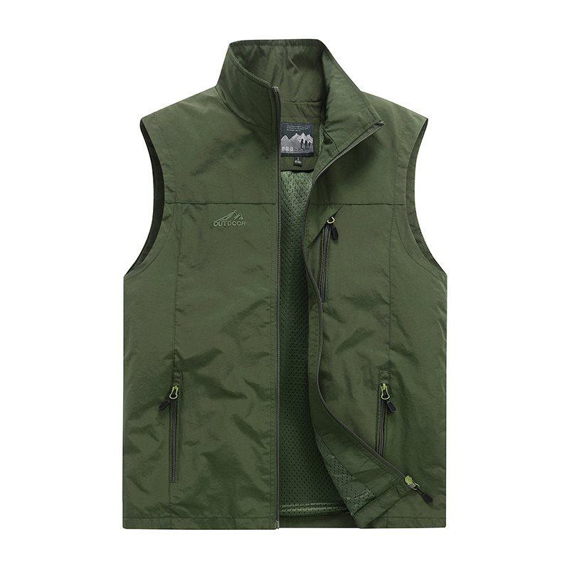 

Men s Cross-border Stand Collar Vest, Multi-pocket M-6XL Spring/Autumn Workwear for Outdoor Photography and Fishing. 2XL зелений