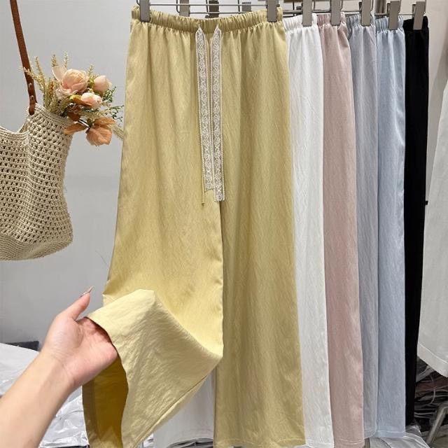 

Женские кружевные брюки прямого кроя на кулиске | Эластичная талия, драпировка, свободные брюки широкого кроя, повседневные длинные брюки для лета-осени XL