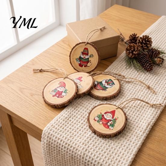 DIY Holiday Craft Supplies 12/24/36Pcs Christmas Gnome Wooden Ornaments, Round Wood Slice Hanging Decorations, Santa Party Ornaments Print Designs for