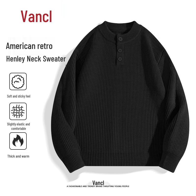 

VANCL Men s American Retro Henley Neck Knitted Sweater XL