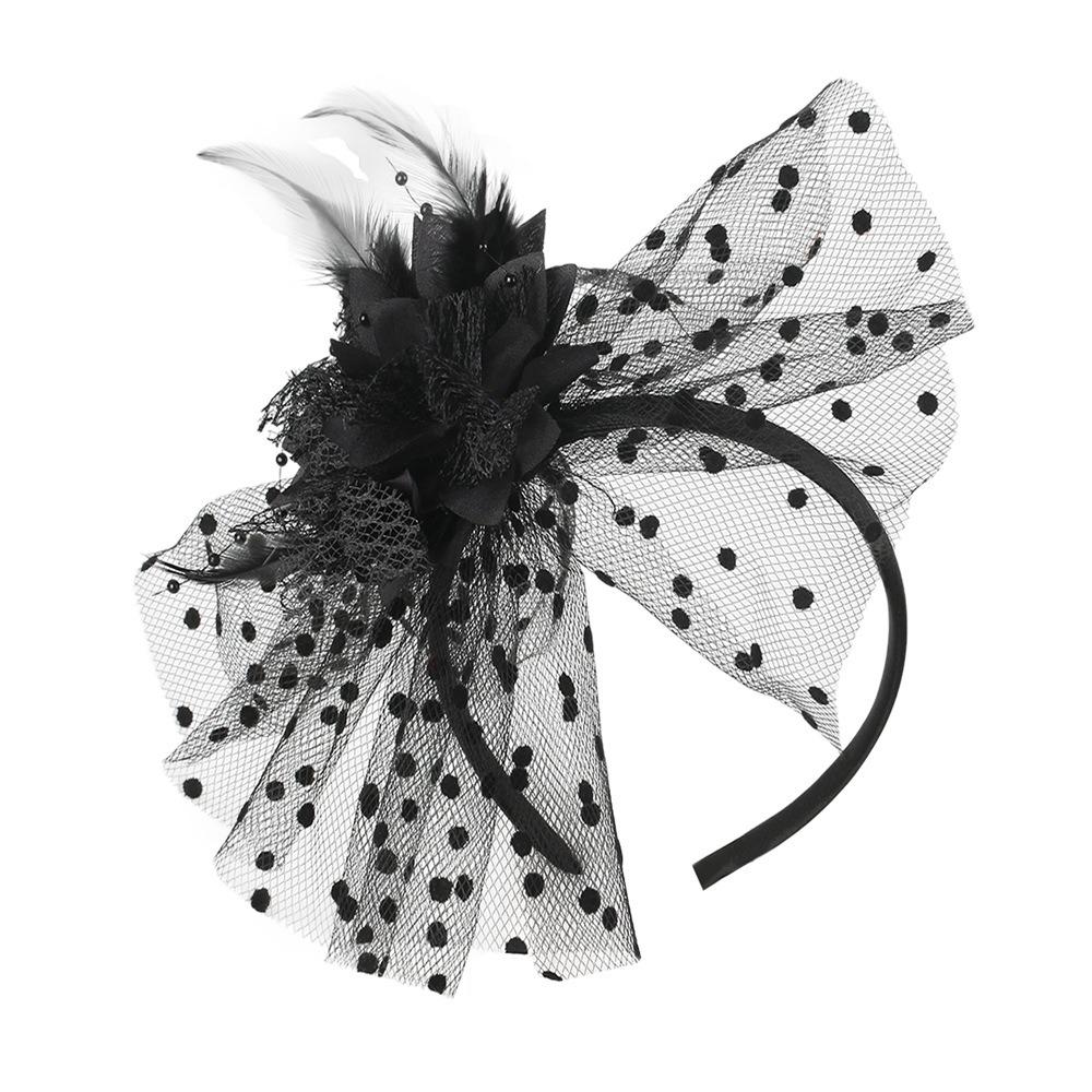 Exquisite Mesh Flower Headband French Feather Hairpiece Hair Clip Masquerade Hair Band Photography чёрный