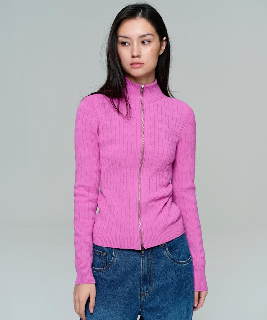 ERA Women Fitted Cable Zip Knit - Rose Pink