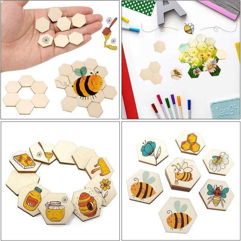 50PCS 30MM Hexagon Wood Pieces Unfinished Blank Wooden Slices Hexagon Shape Chips Embellishments for Paint or Decorate