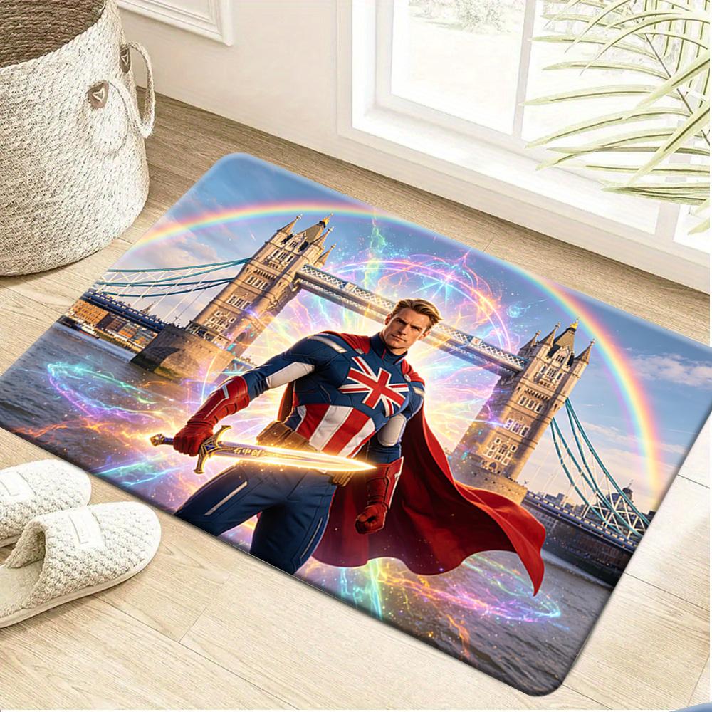 Bath Mat 1pc, Spider for Man City High Action, MARVEL Flannel Rectangular Mat, Bathroom Non-slip Entrance Mat, Fun Door Decora