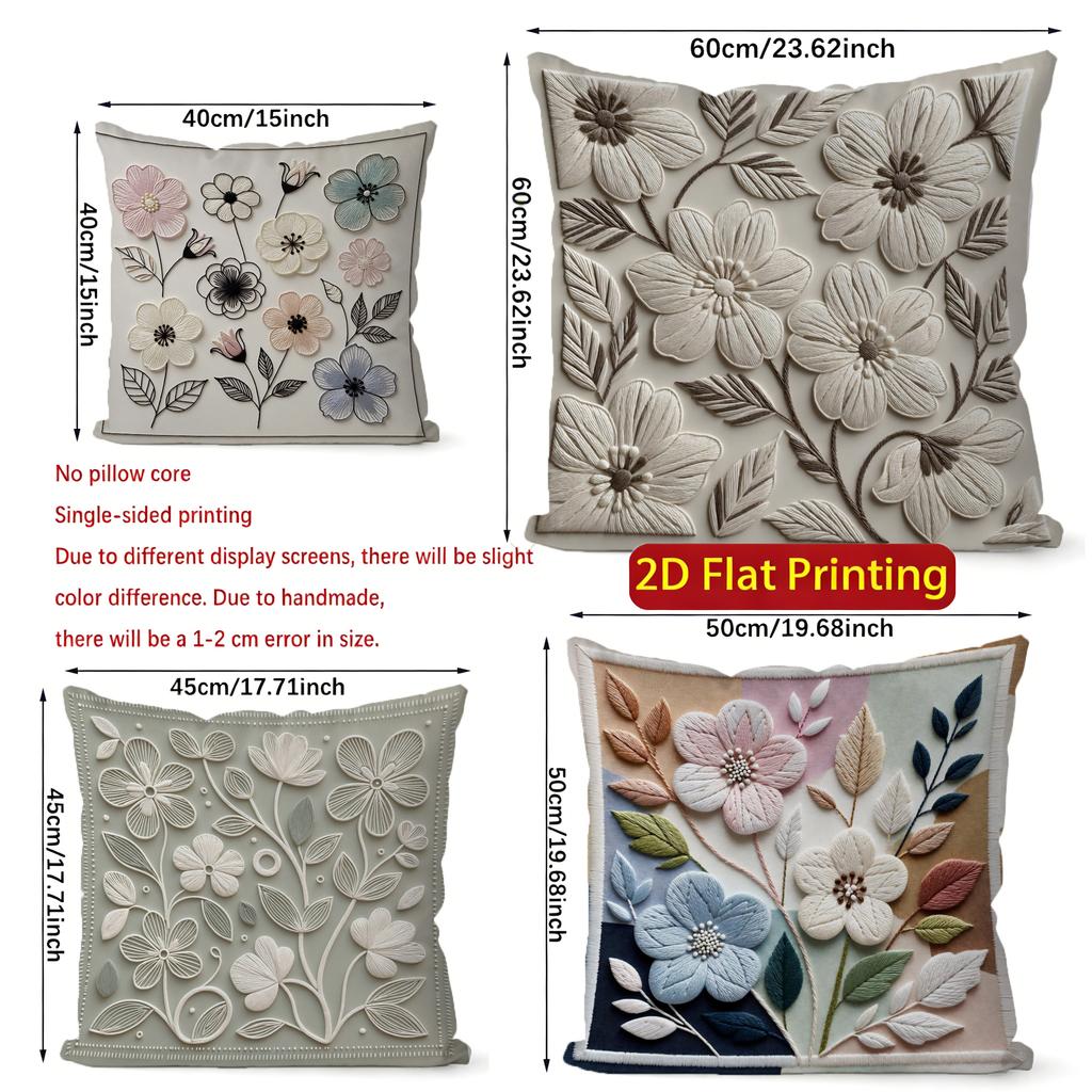 2D Floral Embroidered Pattern Decorative Cushion Covers Pattern Cushion Cover Suitable For Sofa Bedroom Car Pillow Cover