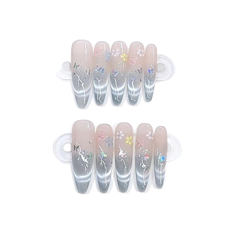 Pure Hand-dressed Armor Secret Garden Long Thin Dog Smile Cat Eyes Hand-painted Relief Three-dimensional Flower Manicure Patch