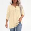 T-skjorte for kvinner T-skjorte med knapp 3/4 ermer Daglig helgmote Basic V-hals vanlig topp