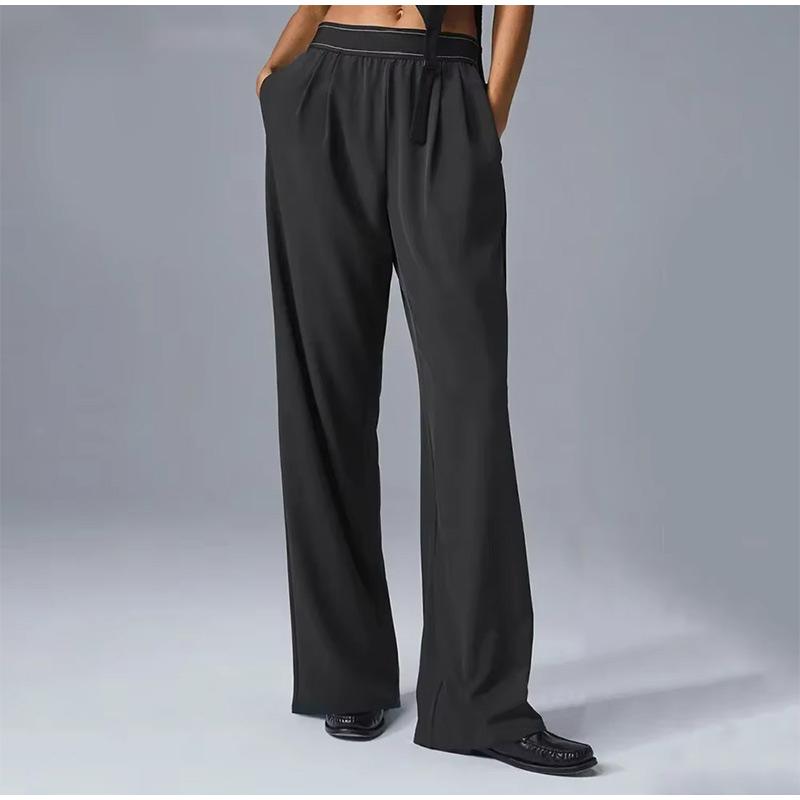 

High Waist Wide Leg Pants Women 2026 Spring Loose Casual Sports Straight Pant Solid Color Women s Elastic Waist Trousers S чёрный