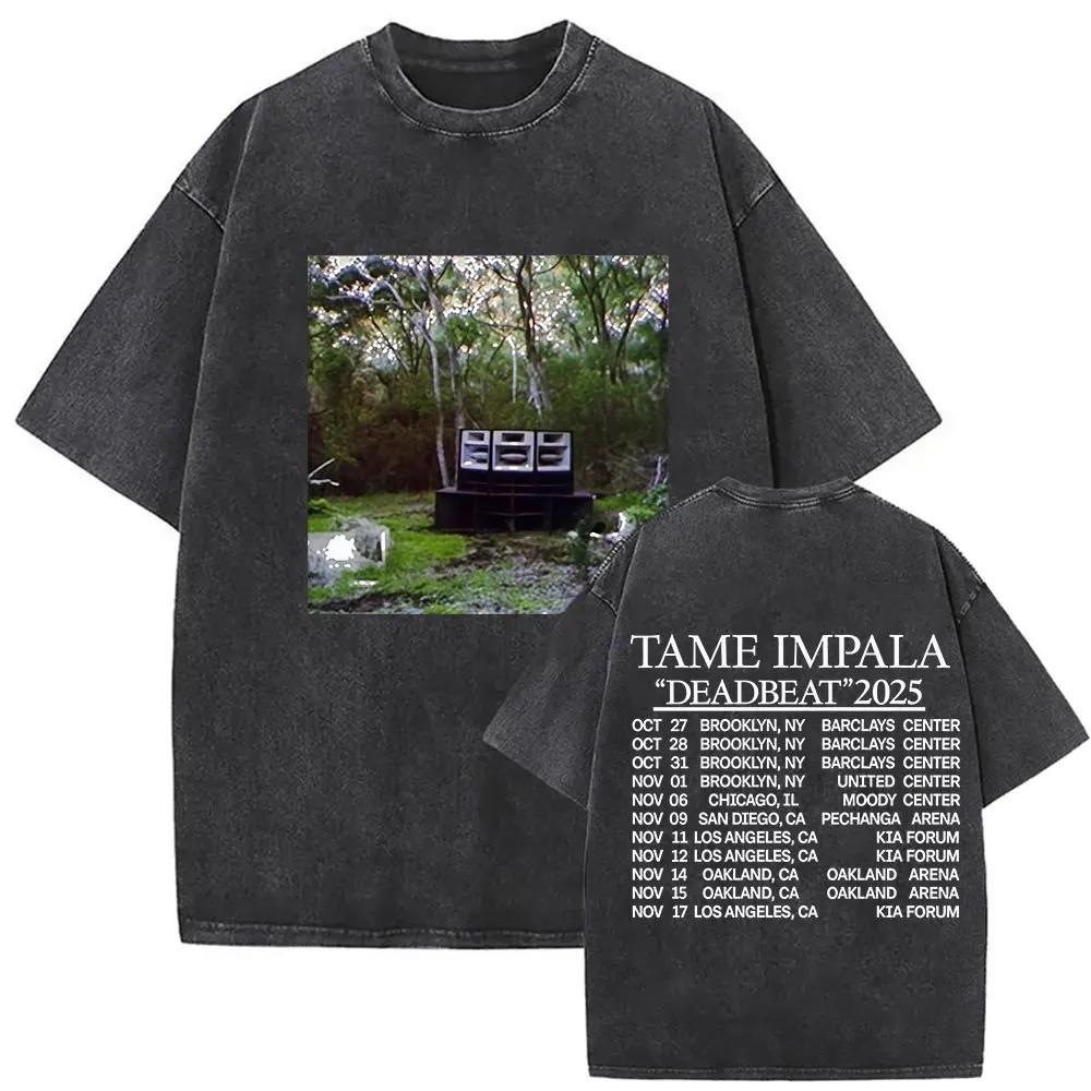 2026 Hot Sale Men Women Unisex Washed T‑shirt Tame Impala Currents Music Band Graphic Print O‑Neck Short Sleeve Casual Streetwear Tee Top